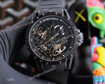 Solid Black Roger Dubuis Excalibur Aventador S Black DLC Titanium watches